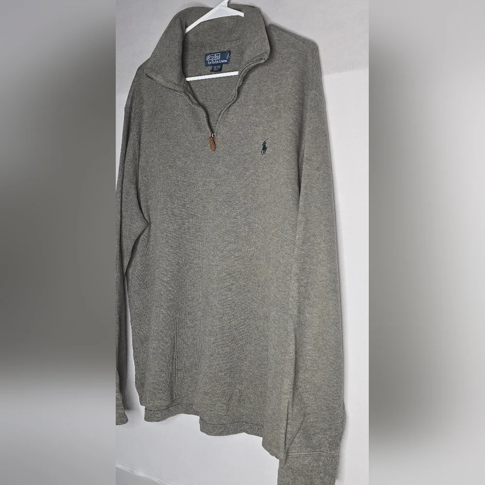 Polo Ralph Lauren Men's XL 1/4 Zip Pullover Sweater Gray Green Pony, 100% Cotton